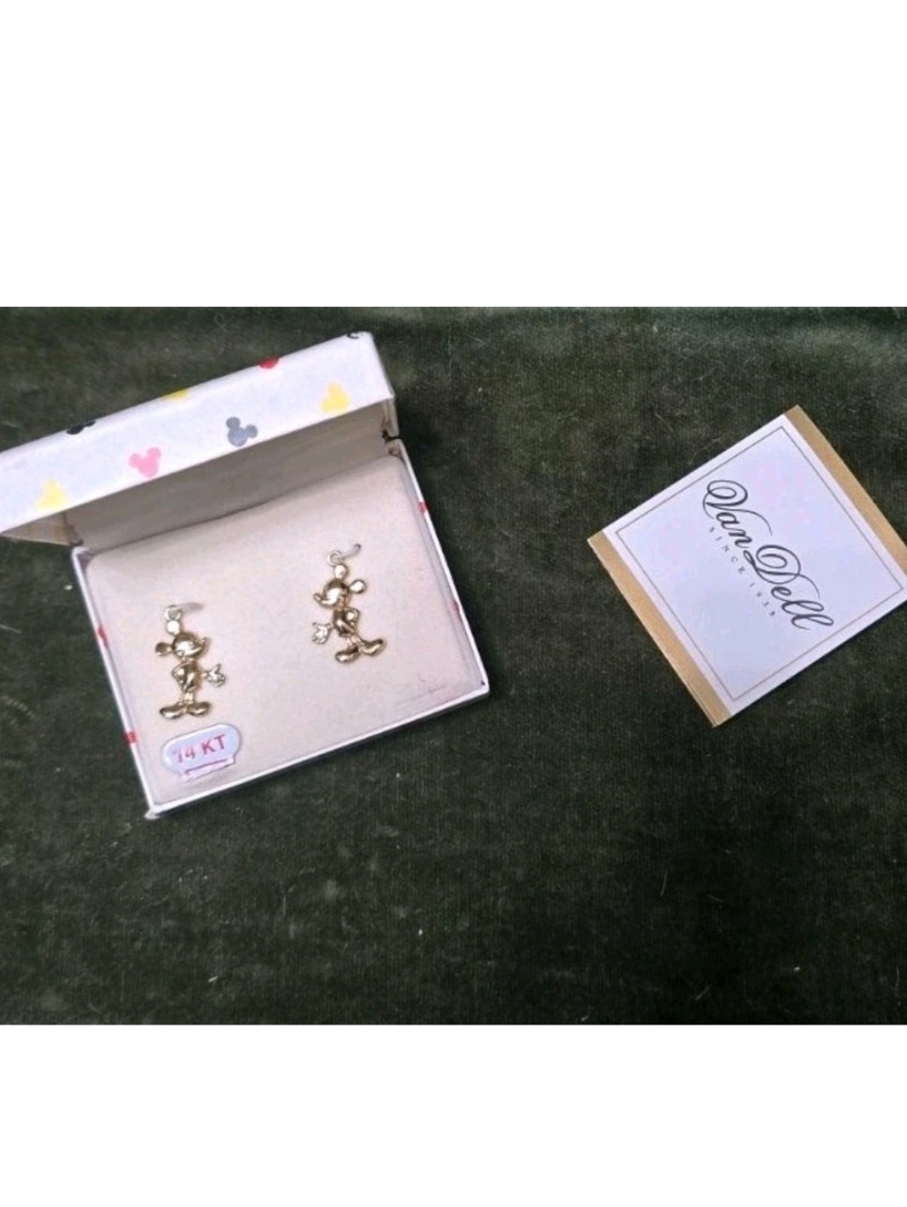 14K Gold Mickey Mouse Dangle Earrings Charm Charms Solid Gold Van Dell